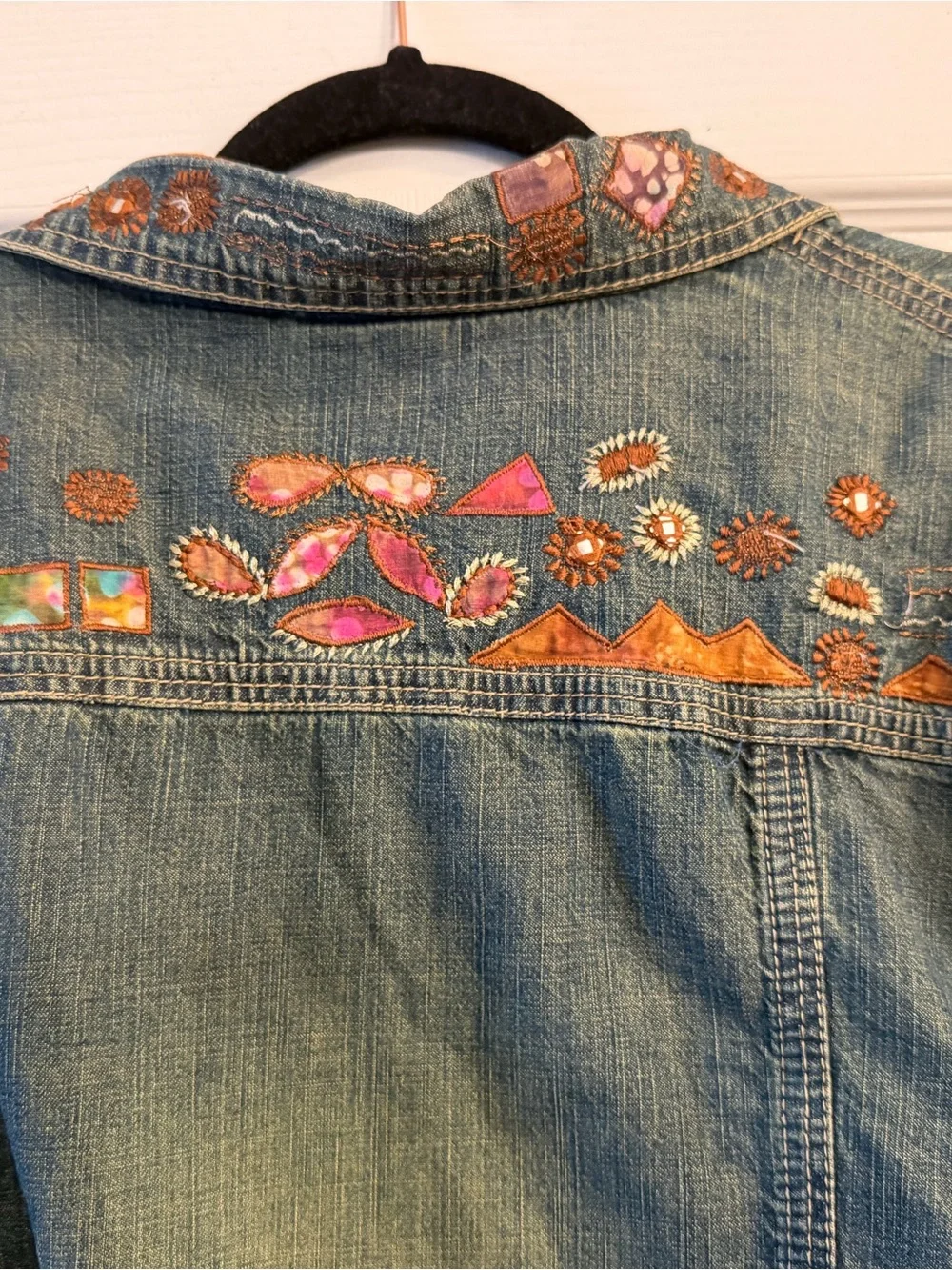 Vintage Chico's Embroidered Southwestern Denim Jacket Zip
